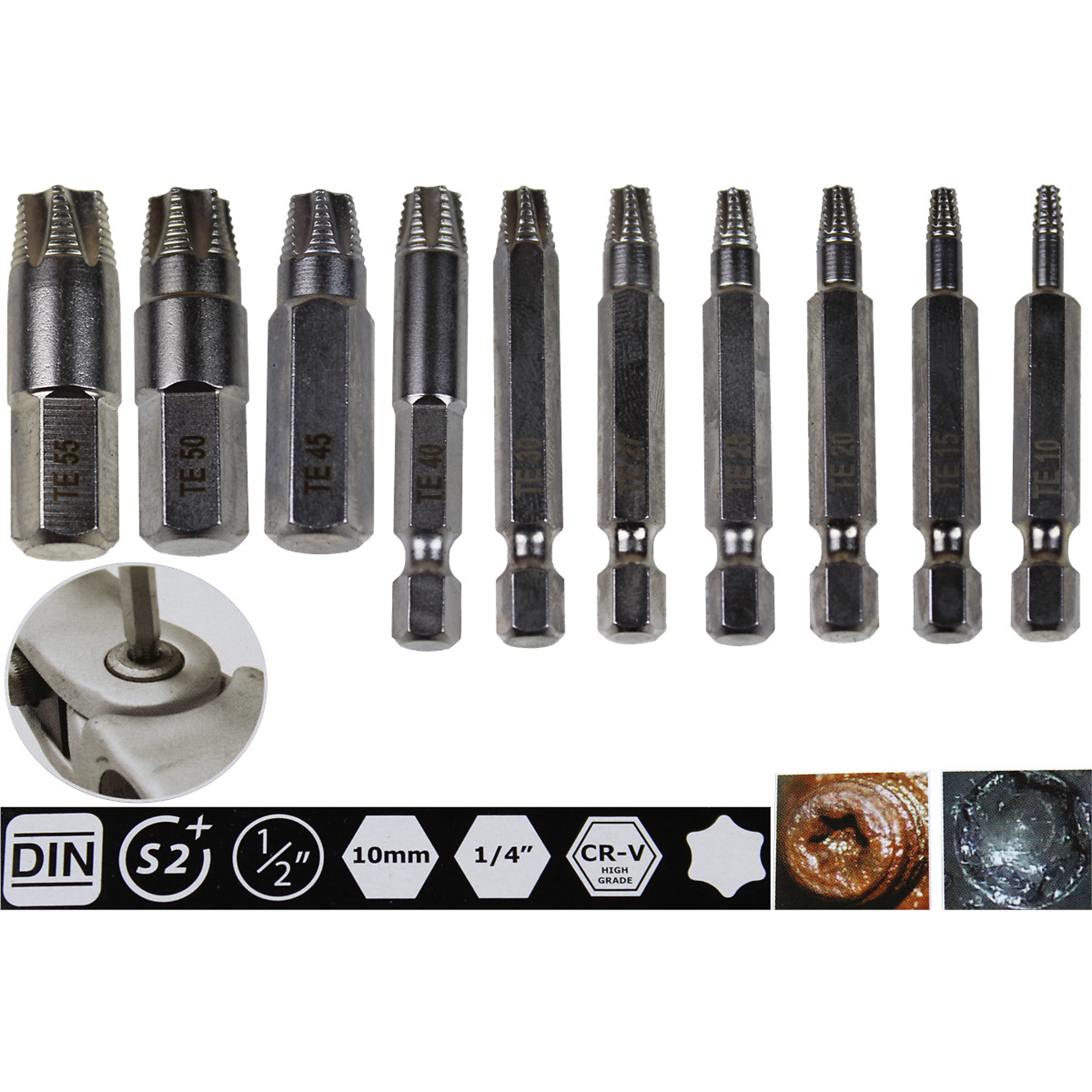 K Tool International Damaged Torx Screw Extractor Set — 11-Piece, Chrome-Plated, Model# KTI75410